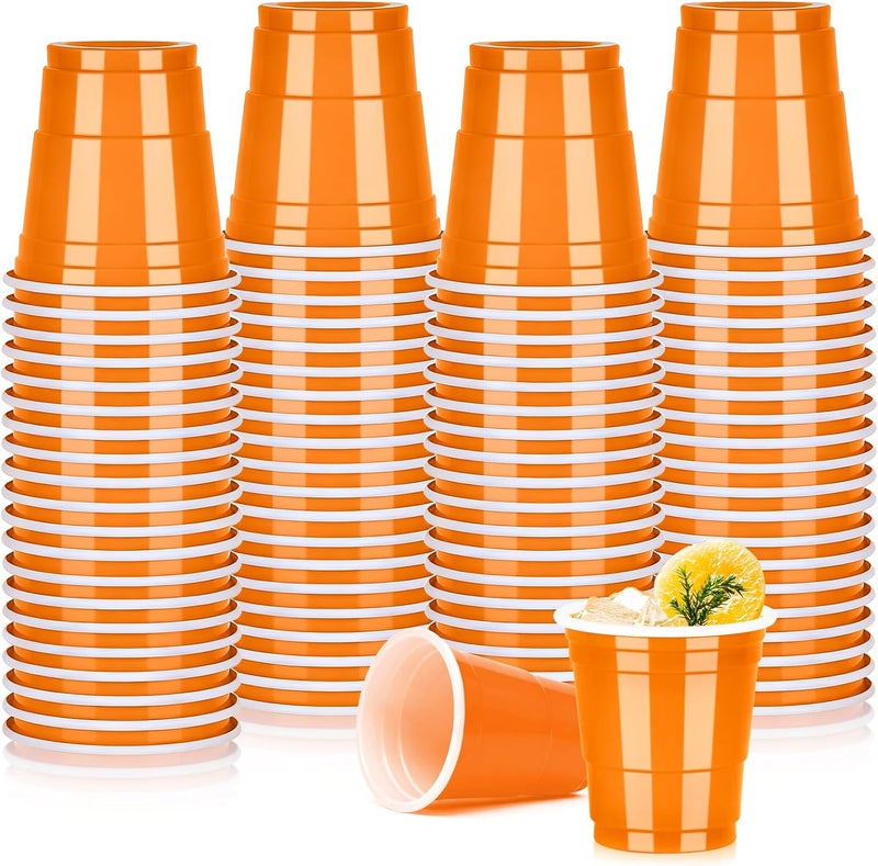 Pineburg 100Pack 2oz Plastic Shot Cups, Orange Plastic Shot Glasses, Mini Disposable Cups for Parties Carnival Birthday Weddings Party Game & Events Supplies(Orange) - Image 1